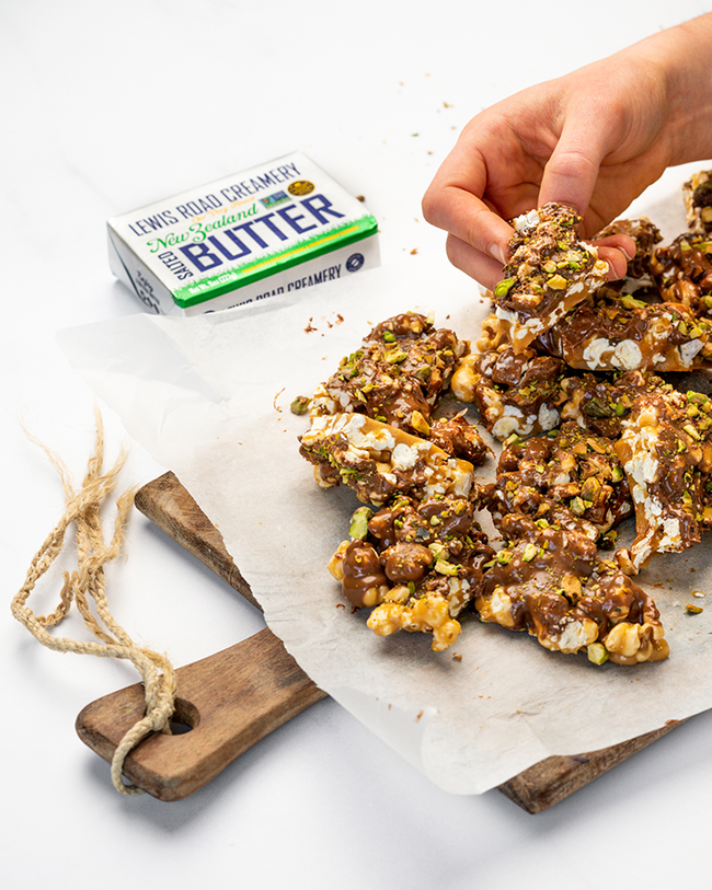 Salted Popcorn, Pistachio & Milk Chocolate Brittle | Lewis Road Creamery